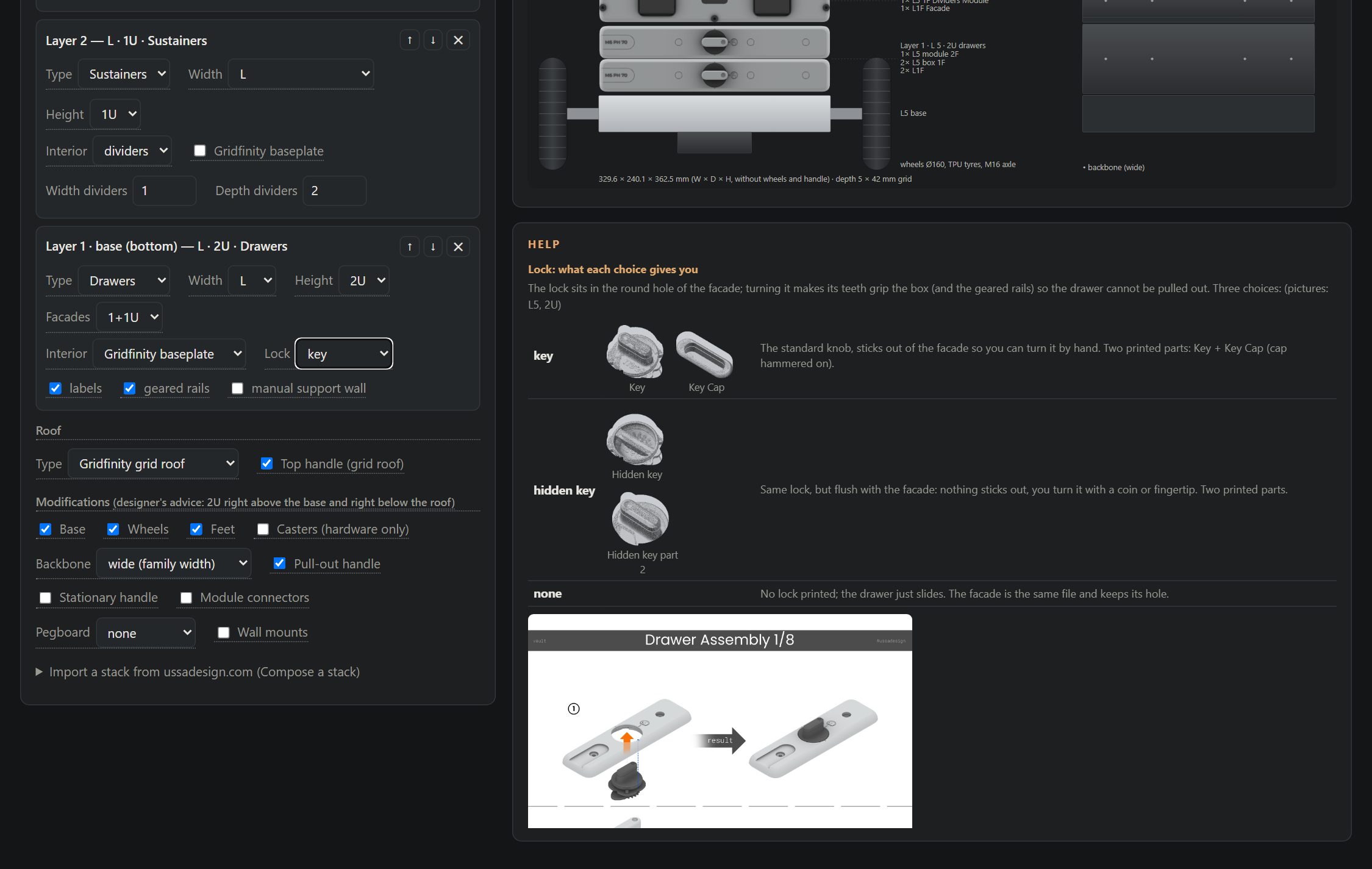 Help box with the manual page and the real parts